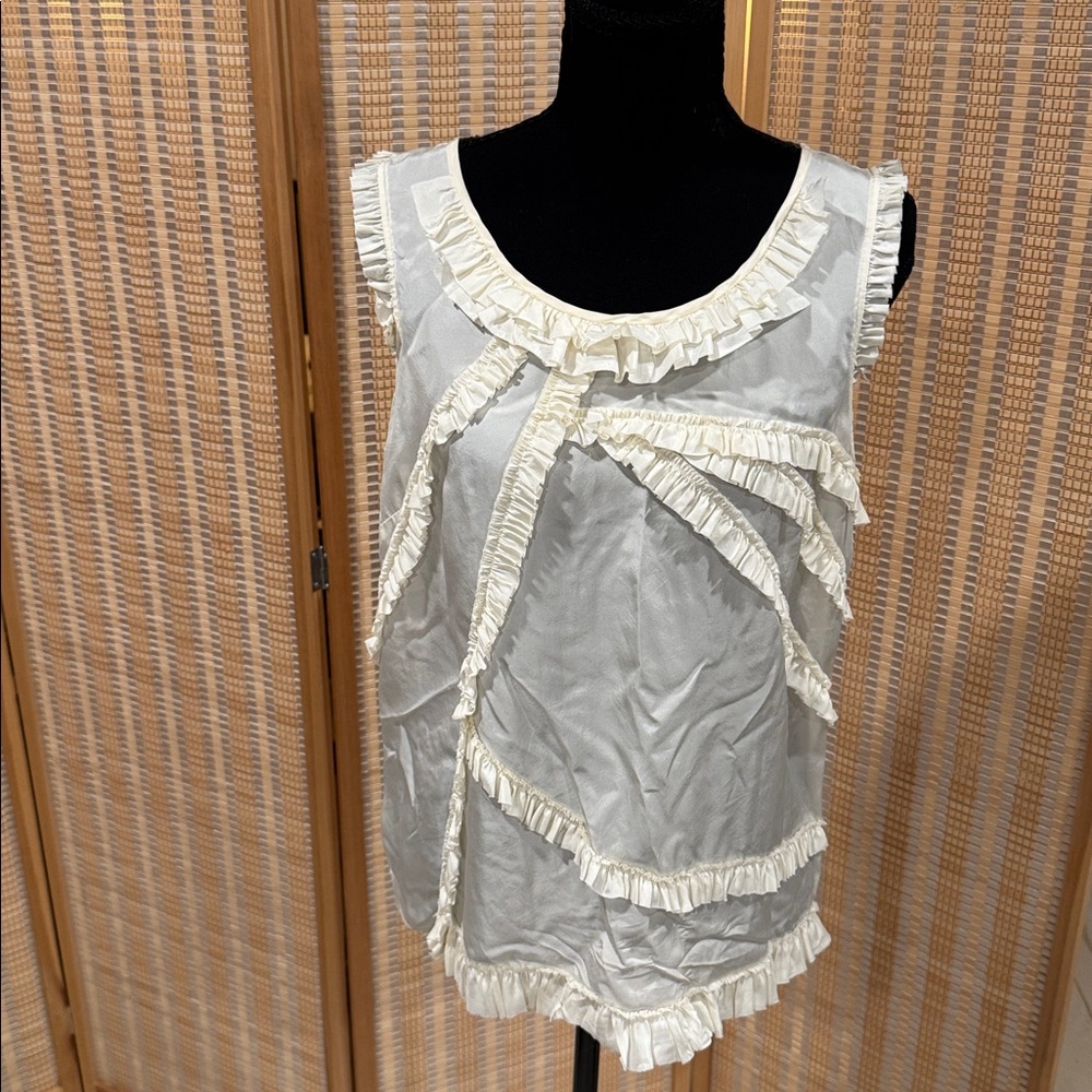 J. CREW IVORY RUFFLE SILK SLEEVELESS BLOUSE (8)